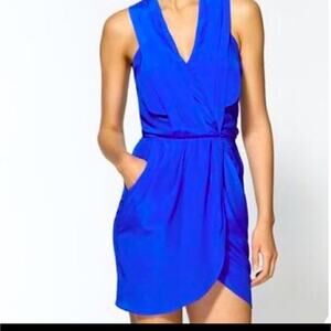 NWT GREYLIN Cobalt Blue Maggie Faux Wrap Silk Crepe Mini Dress Sleeveless Sz: L
